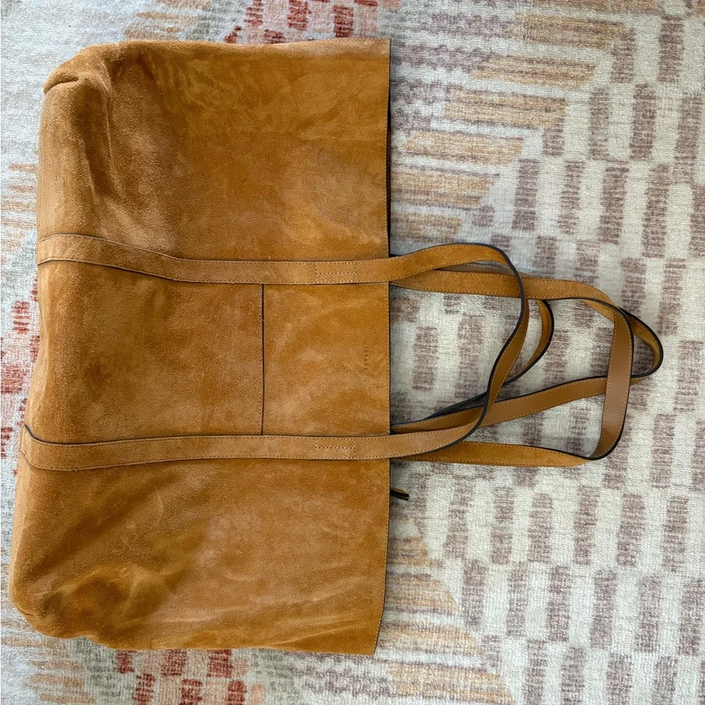 EUC Sezane Camel Beige Caramel Sand Suede Gabin Tote Bag Weekender Large Maxi
